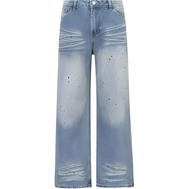 哒头下雨不愁 文艺风中腰宽松阔腿牛仔裤 女款 蓝色