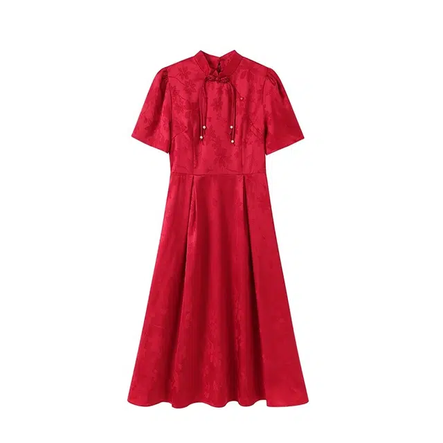 古莲菲 礼服裙新中式国风短袖连衣裙 女款 红色