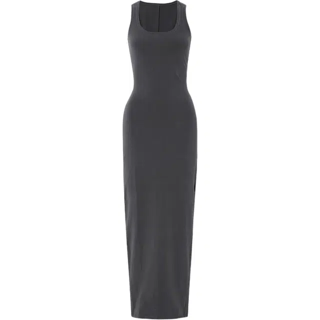 SKIMS Large round neck long dress Smoke gray