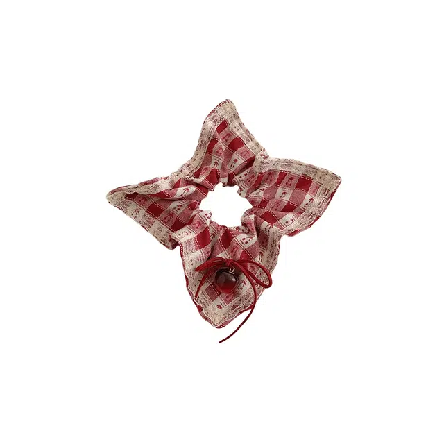 水中玉 樱桃蕾丝蝴蝶结格子方巾大肠发圈发饰扎头发绳头饰 皮筋 头绳 女款