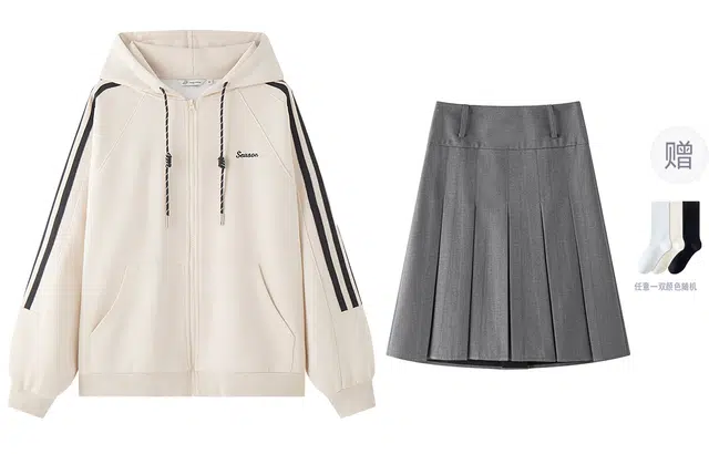 东鲸岁时记 学院风连帽休闲外套纯色半身裙松弛感卫衣套装 女款