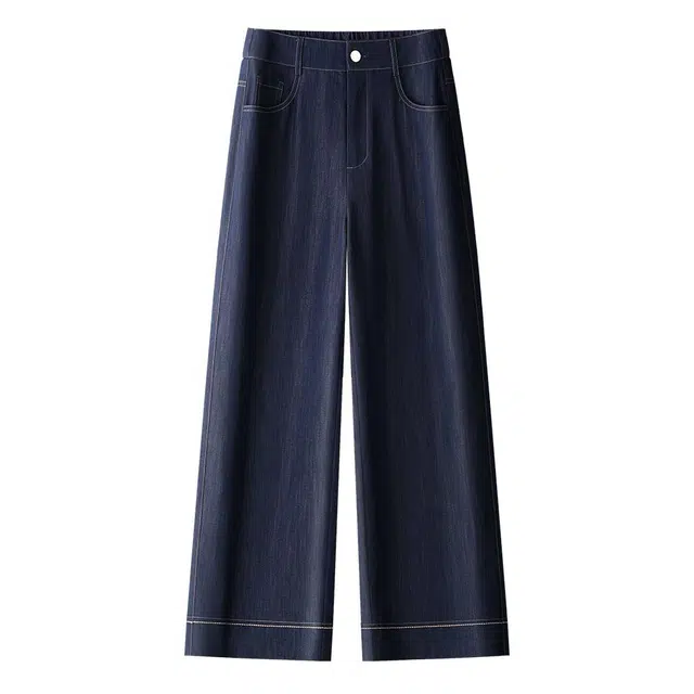 潞优野 阔腿小个子高腰百搭时尚牛仔裤 女款 深蓝色
