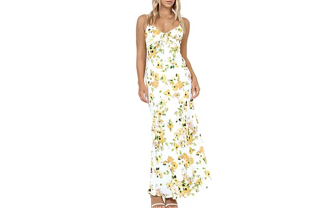 PRINCESS POLLY EMILY MAXI DRESS WHITE YELLOW FLORAL V V
