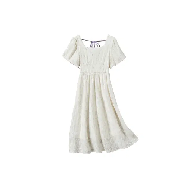 富铤 方领碎花修身短袖连衣裙 女款 浅紫