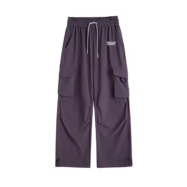 星际者 大口袋嘻哈极简风微弹拖地直筒宽松纯色弯刀裤通勤出行休闲裤 男女同款