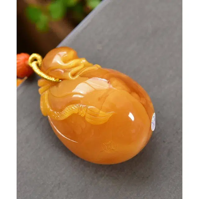 灵运宝 【师傅已加能量】#转运招财俄原石鸡油黄钱袋子妖孽拉丝云纹坠 一物一图#好运 蜜蜡 名贵玉石吊坠 男女同款情侣款