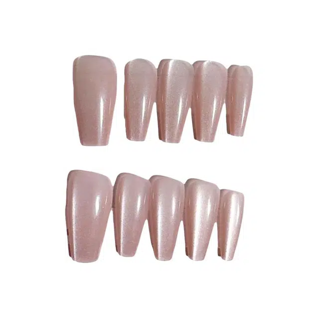 计轩 猫眼纯手工  穿戴甲 中长款粉色渐变 细闪