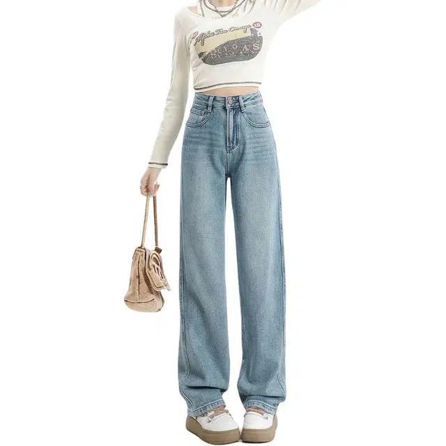 怪力萝莉 高腰宽松舒适牛仔裤 女款