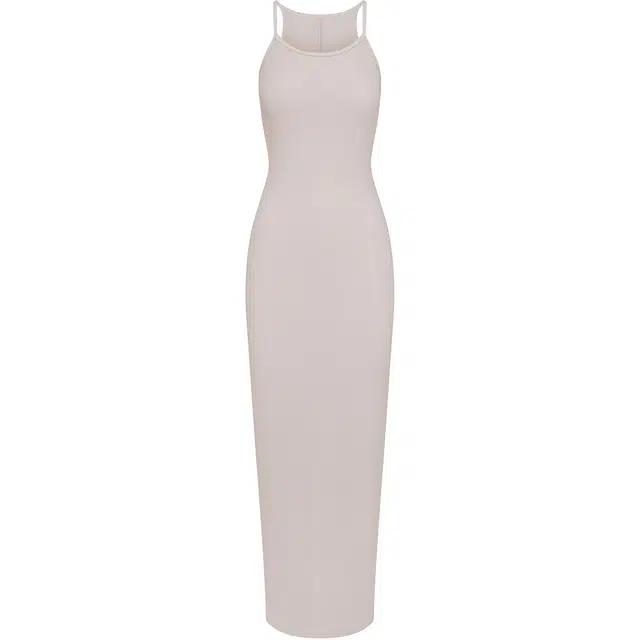 SKIMS SS24 COTTON RIB LONG CAMI DRESS STONE