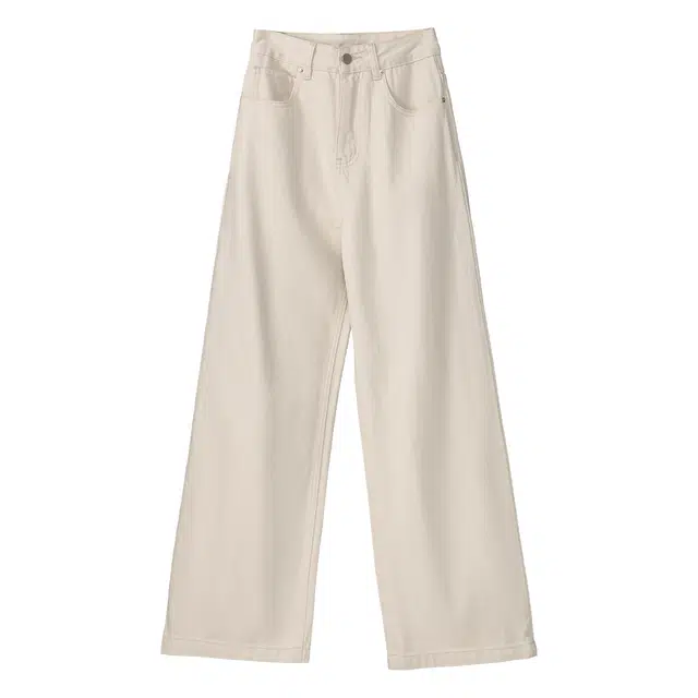 法儿家 淡人牛仔韩系纯色直筒高腰通勤百搭牛仔裤 女款 本白色