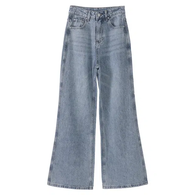 法儿家 长腿制造机早春韩系直筒高腰休闲牛仔裤 女款 蓝色