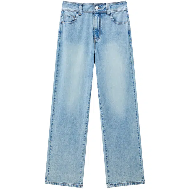 太平鸟 高腰显瘦宽松休闲百搭垂感直筒牛仔裤 女款