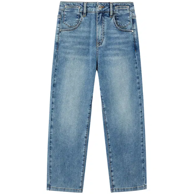 太平鸟 凉感系列高腰九分烟管微喇牛仔裤 女款