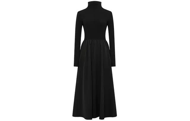 美洋 纯色套头高腰高领长袖连衣裙 女款 黑色