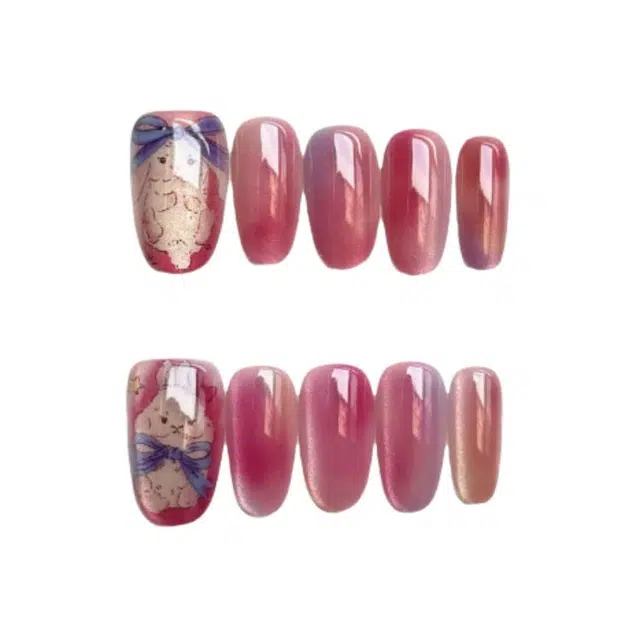 计轩 高级猫眼小兔兔  穿戴甲 椭圆粉色系晕染 可爱