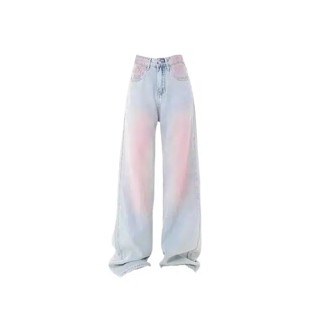 桴生 复古水洗渐变多巴胺高腰宽松拖地裤牛仔裤 女款 腮红