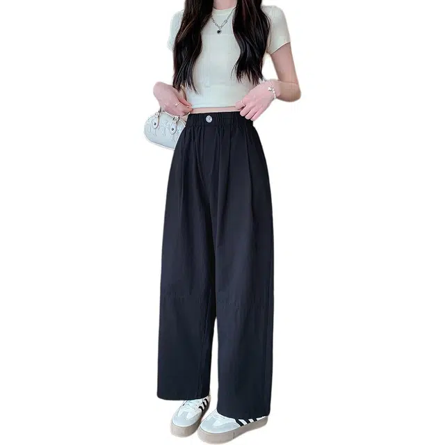 沐晓欣 百搭松紧腰阔腿九分裤休闲裤 女款