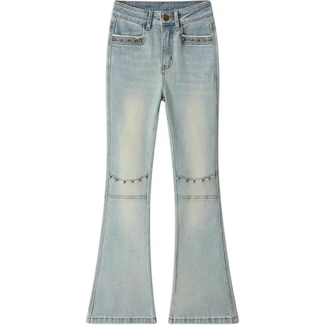 哒头下雨不愁 美式高街水洗做旧高腰显瘦直筒牛仔裤 女款 复古蓝