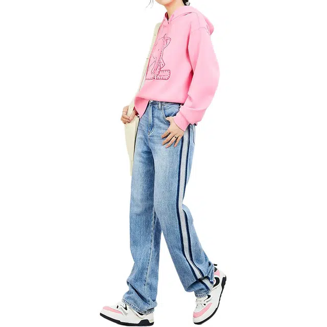 木果果木 美式街头风拼接弹力百搭牛仔裤 女款 蓝