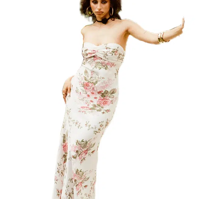 PRINCESS POLLY ABEILA STRAPLESS MAXI DRESS PINK MULTI PINK