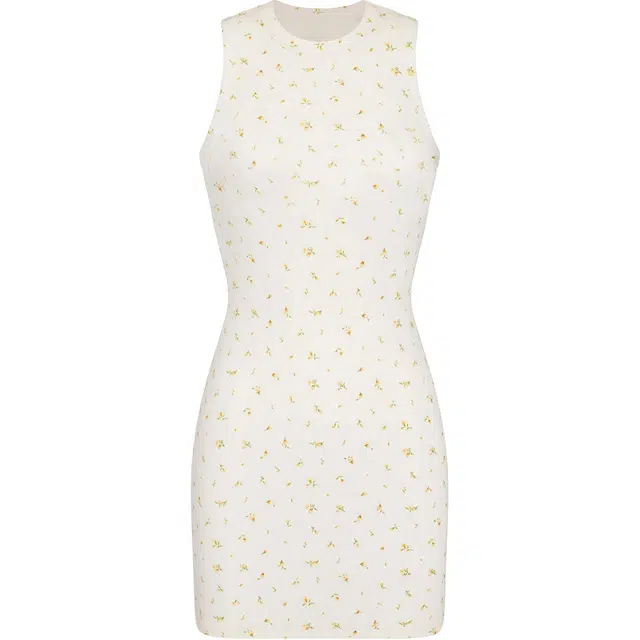 SKIMS SS24 COTTON RIB TANK DRESS MARIGOLD ROSEBUD PRINT