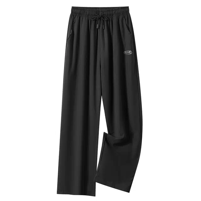 加菲猫家族 冰丝凉感透气速干字母松紧中腰系带宽松直筒垂感日常时尚通勤个性百搭纯色简约青春活力中性风休闲裤 男女同款