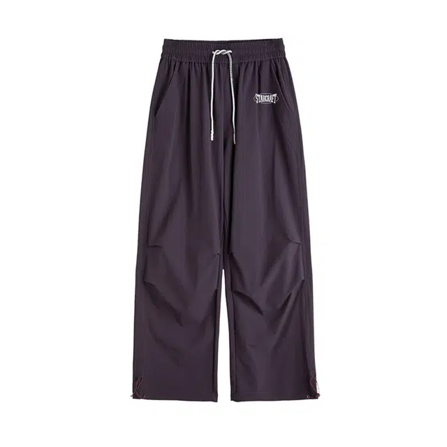 星际者 质感解构褶皱极简风微弹拖地直筒宽松纯色弯刀裤通勤出行休闲裤 男女同款