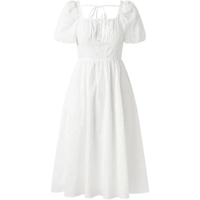 太平鸟 纯色舒适高腰短袖连衣裙 女款