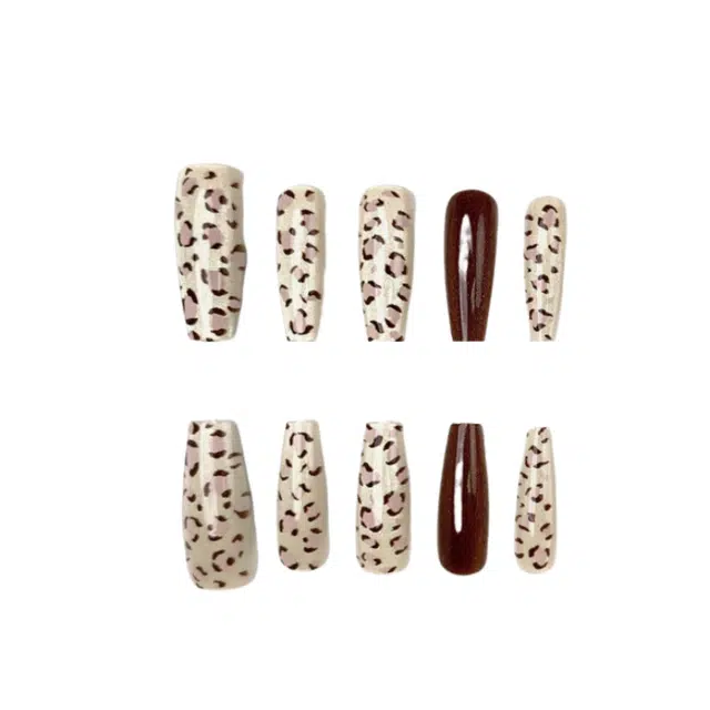 计轩 茶棕豹影  穿戴甲 长款奶杏色晕染 纯欲