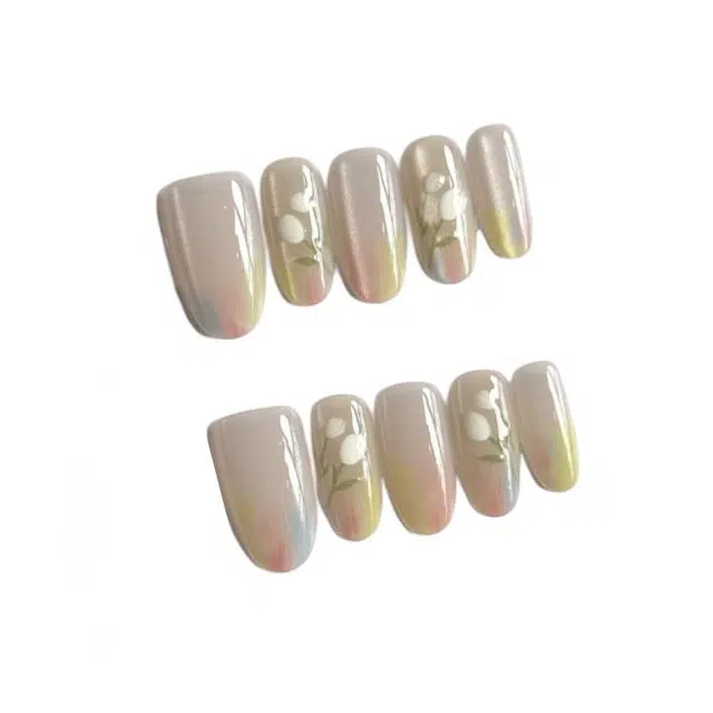 计轩 彩虹花朵  穿戴甲 椭圆浅绿色渐变 可爱