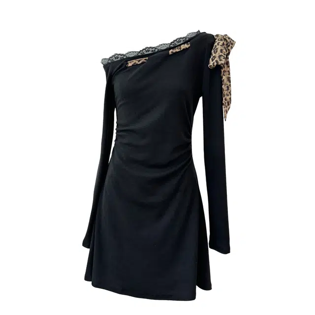 涂诗菲 设计感拼接美式修身长袖连衣裙 女款 黑色