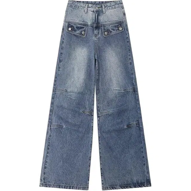 哒头下雨不愁 宽松阔腿适中牛仔裤 女款 蓝色