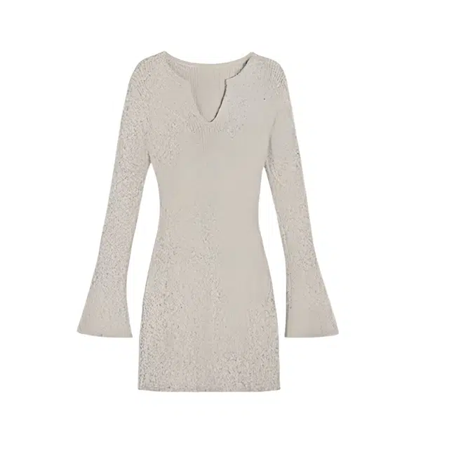 木清清 纯色修身内搭收腰打底包臀短款长袖连衣裙 女款 杏色