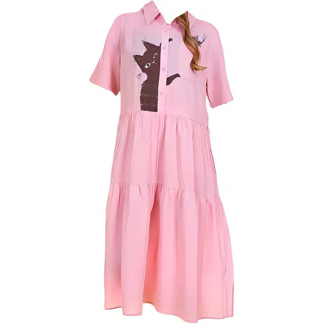 木果果木 舒适百搭中长款短袖连衣裙 收腰 女款