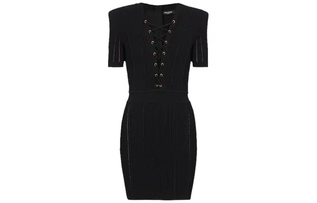 BALMAIN Short Fine Ribbed Knit Dress V