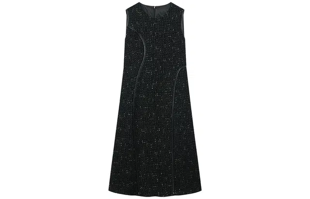 对白 老钱风气质优雅弧形分割线小香风无袖连衣裙 花纱黑