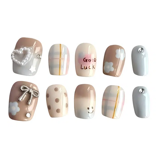 计轩 秋冬高级复古  穿戴甲 短方混色晕染 可爱