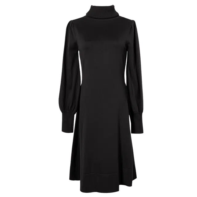 米思阳 纯色知性优雅泡泡袖修身长袖连衣裙