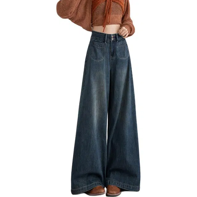 怪力萝莉 宽松高腰时尚牛仔裤 女款 复古蓝