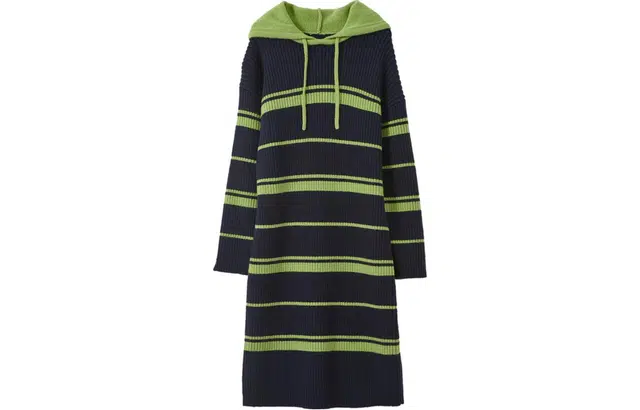 【dme】 条纹连帽针织长袖连衣裙 女款 藏青