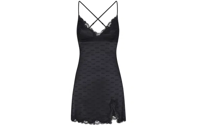 SKIMS JACQUARD LACE SLIP DRESS ONYX