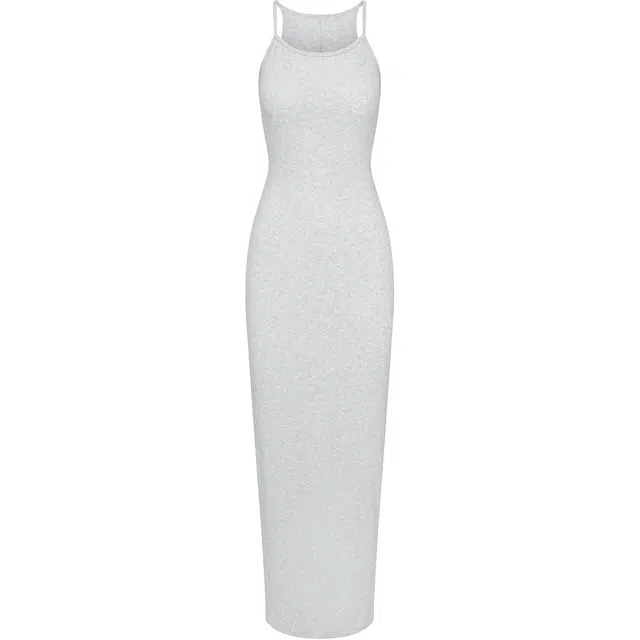SKIMS SS24 COTTON RIB LONG CAMI DRESS LIGHT HEATHER GREY