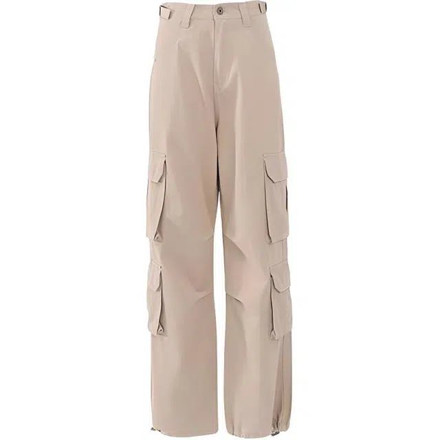 淑好百 美式复古高腰宽松可调节腰百搭小众工装裤 女款 卡其色