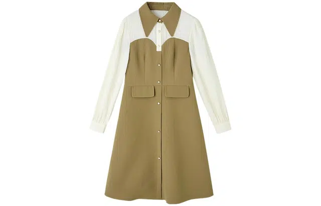 【dme】 拼接中腰休闲长袖连衣裙 浅咖色