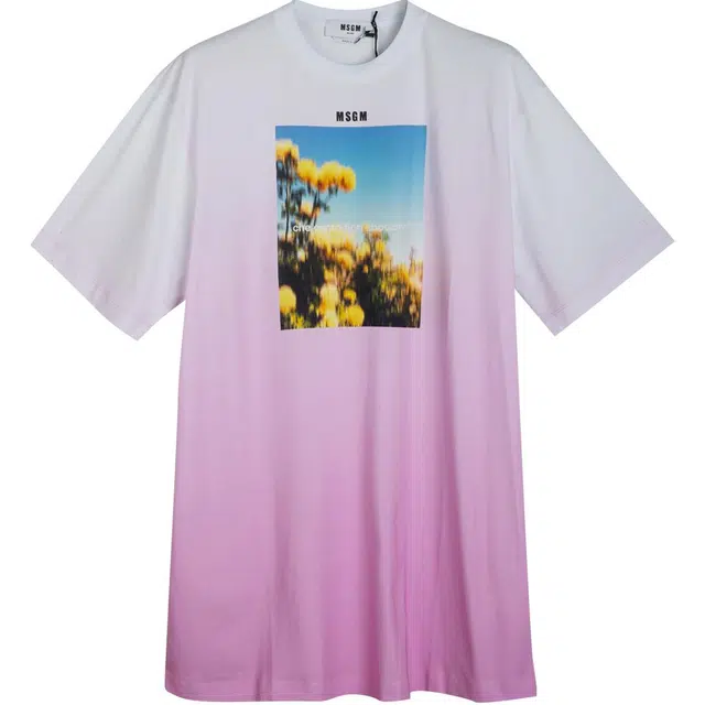 MSGM Gradient Floral T-Shirt Dress Pink