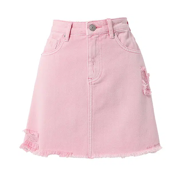 SOON FLOWER Asymmetric High Waist Denim Skirt Pink