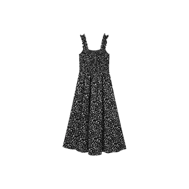 对白浪漫黑白碎花吊带连衣裙女夏季气质显瘦长款度假裙子