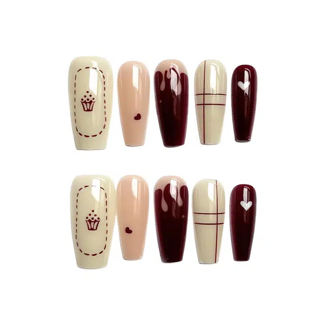 计轩 卡通温柔显白喷胶印花  穿戴甲 中长款杏色跳色 可爱