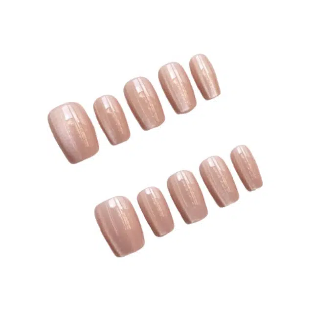 计轩 纯色亮面甜之猫眼  穿戴甲 短短梯粉色系裸色 纯欲