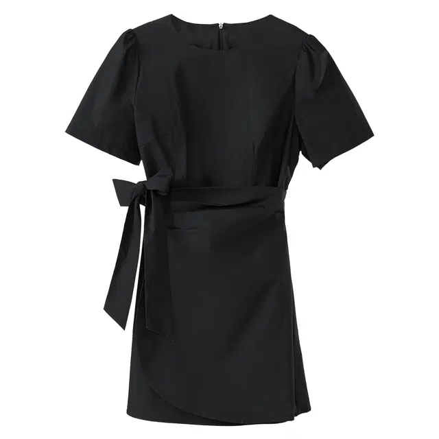 法儿家 韩系小个子收腰短袖连衣裙 女款 黑色